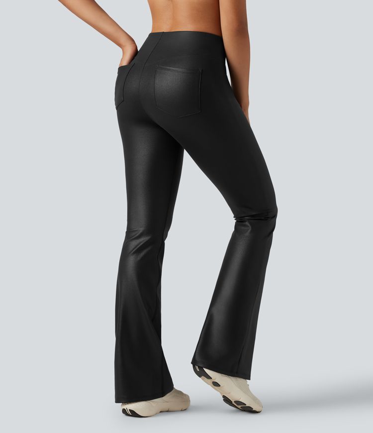 Halara Ultrasculpt™ Faux Leather Shine High Waisted Bootcut Yoga Leggings with Pockets