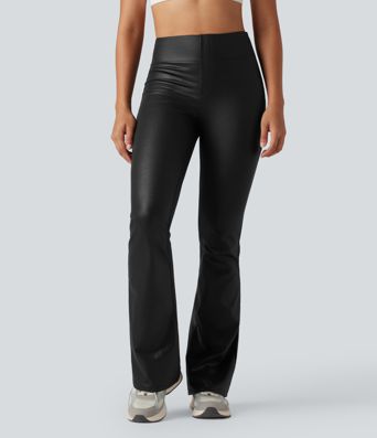 Halara Ultrasculpt™ Faux Leather Shine High Waisted Bootcut Yoga Leggings with Pockets