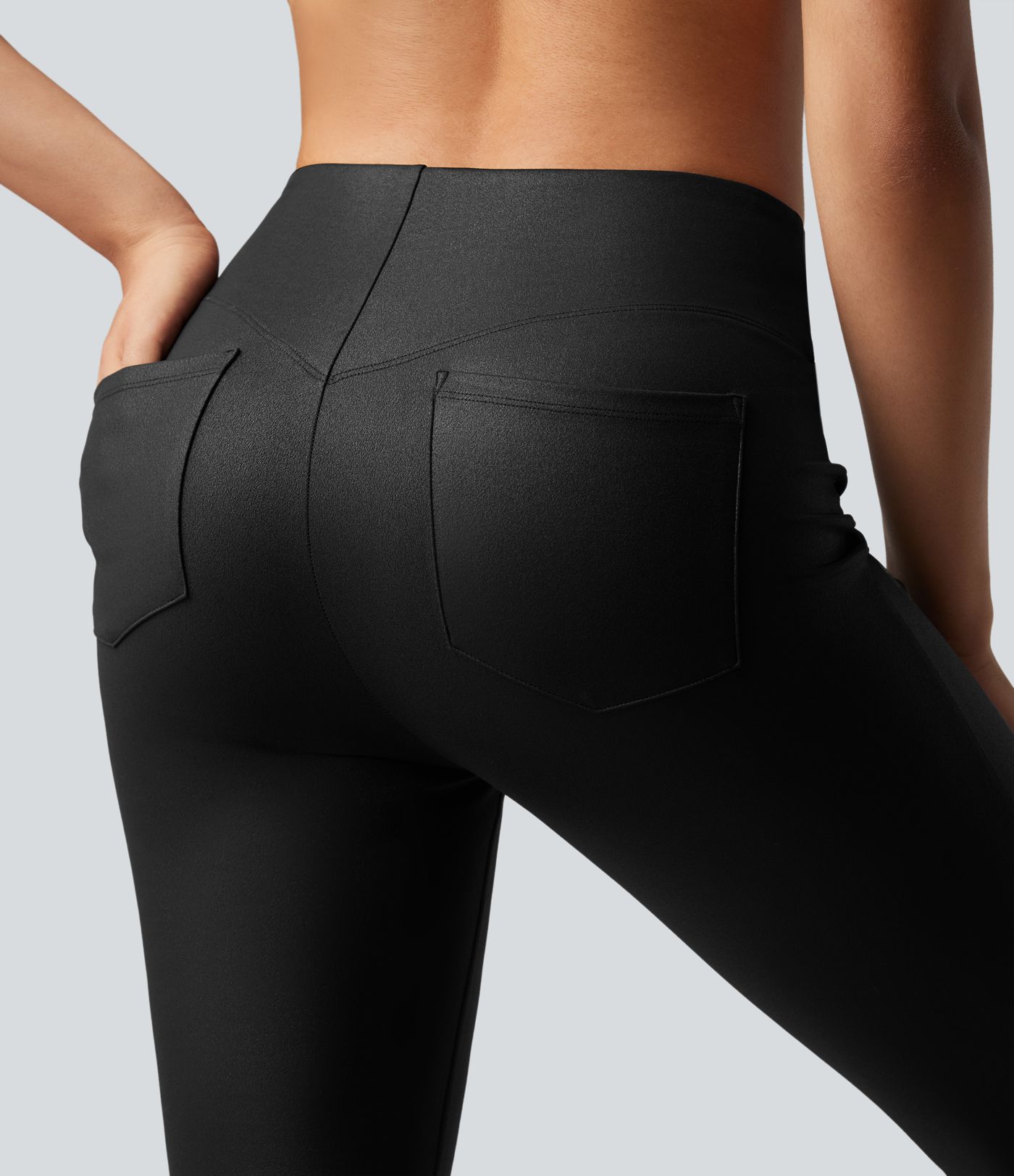 Halara Ultrasculpt™ Faux Leather Shine High Waisted Bootcut Yoga Leggings with Pockets