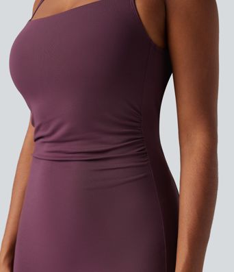 Square Neck Sleeveless Cut Out Tie Back Bodycon Midi Dress