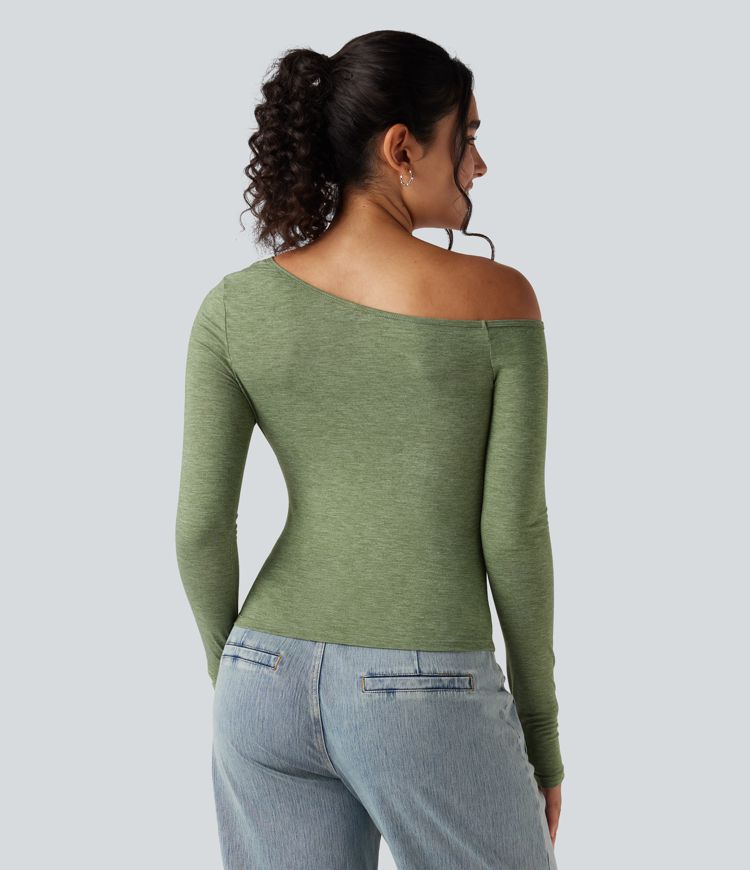 One Shoulder Long Sleeve Thumb Hole Casual Top