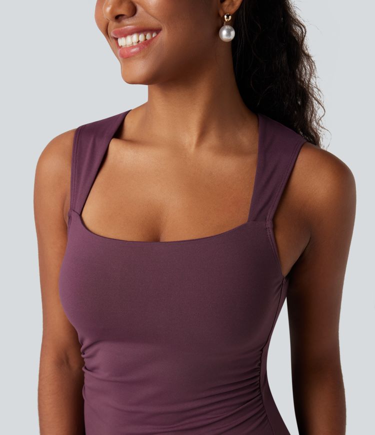 Square Neck Sleeveless Cut Out Tie Back Bodycon Midi Dress