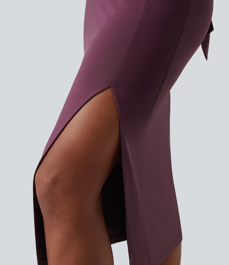 Square Neck Sleeveless Cut Out Tie Back Bodycon Midi Dress