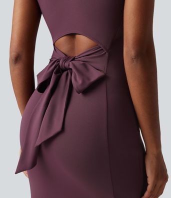 Square Neck Sleeveless Cut Out Tie Back Bodycon Midi Dress