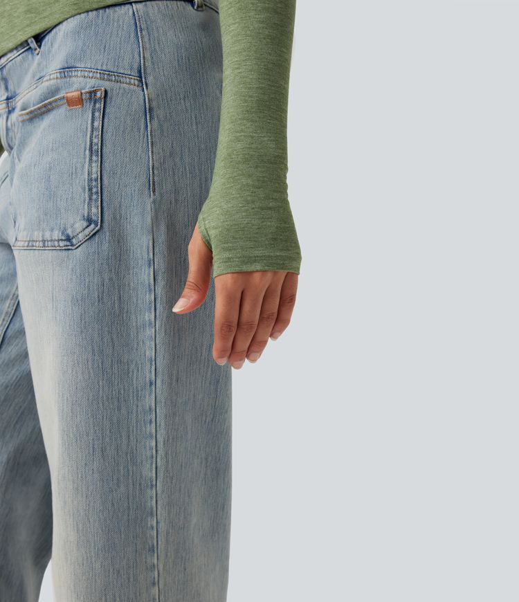 One Shoulder Long Sleeve Thumb Hole Casual Top