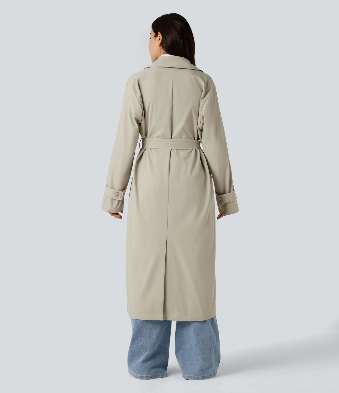 Removable Hood Notched Collar Long Sleeve Belted Longline Casual Anorak Jacket with Pockets
