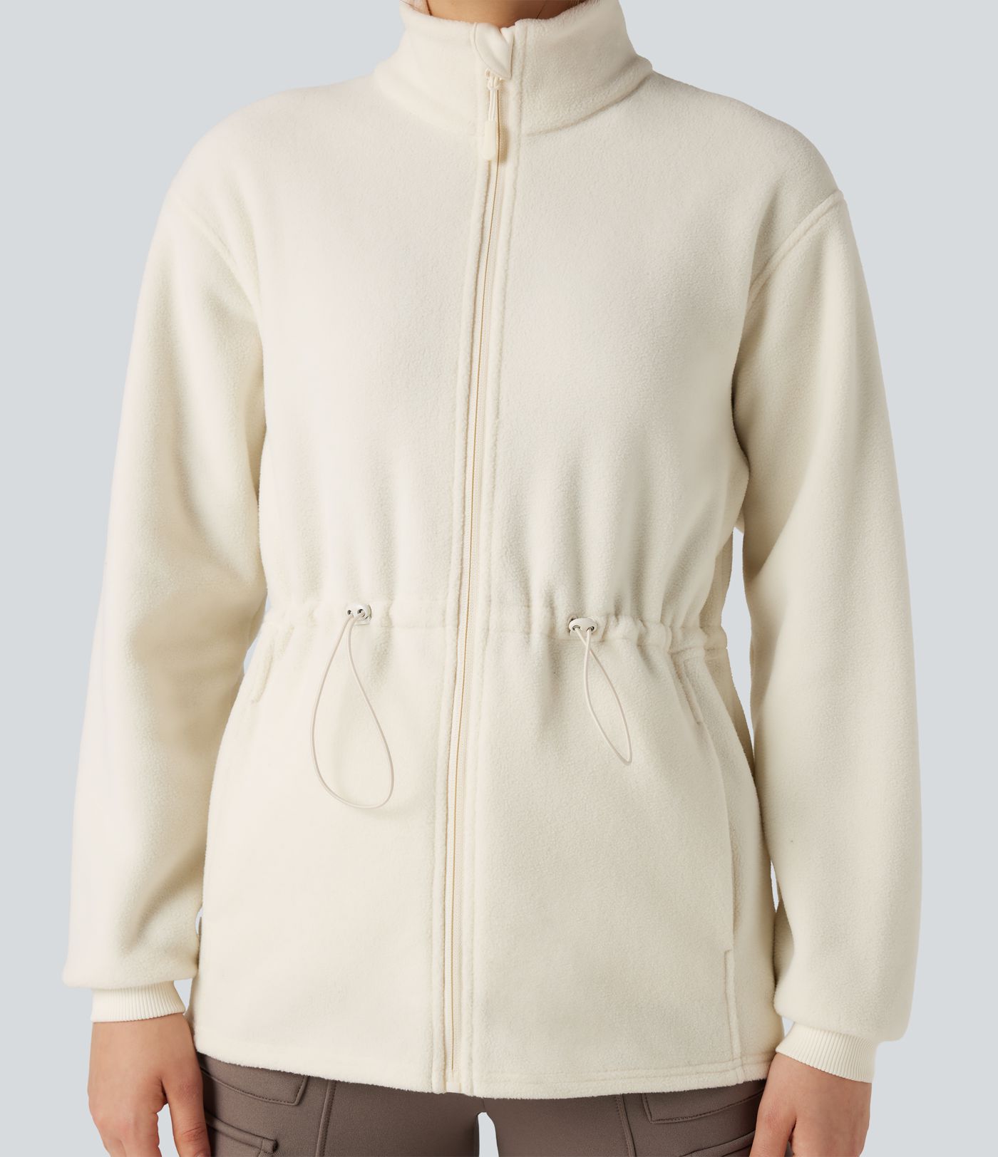 Veste polaire de randonnée col montant à manches longues avec poches