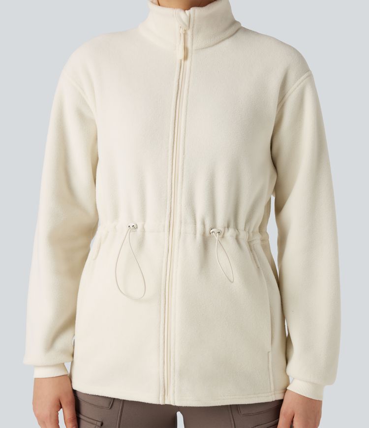 Veste polaire de randonnée col montant à manches longues avec poches