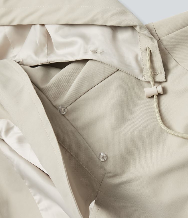 Removable Hood Notched Collar Long Sleeve Belted Longline Casual Anorak Jacket with Pockets