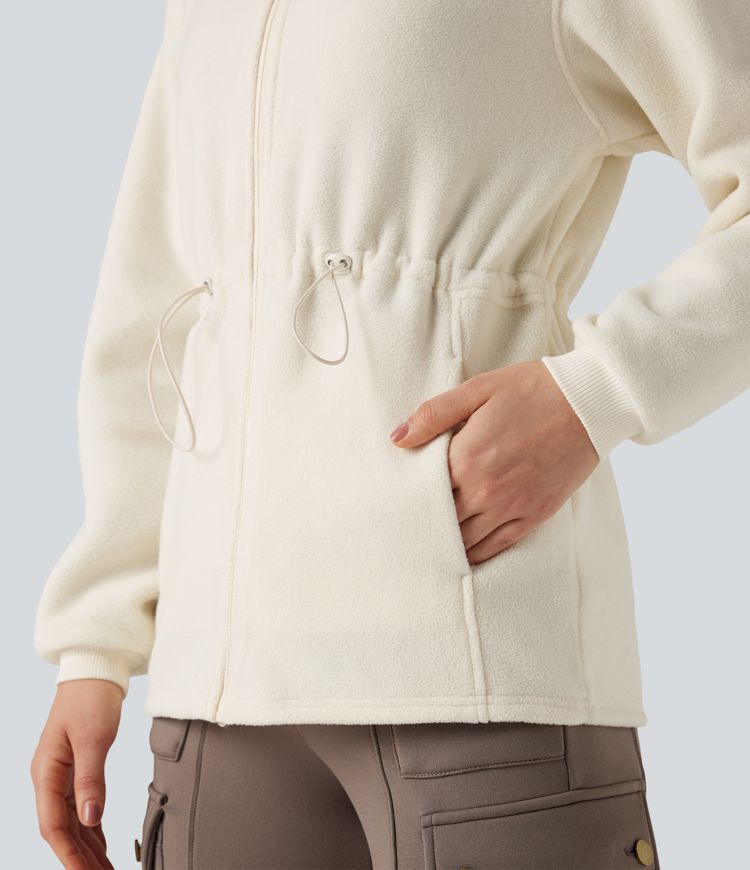 Veste polaire de randonnée col montant à manches longues avec poches