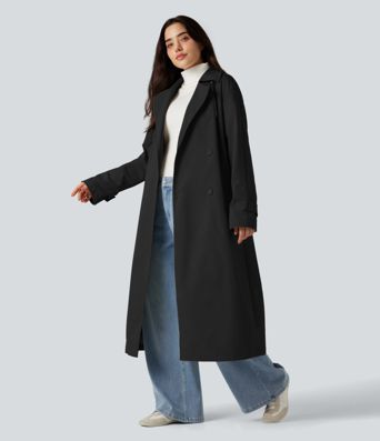 Removable Hood Notched Collar Long Sleeve Belted Longline Casual Anorak Jacket with Pockets