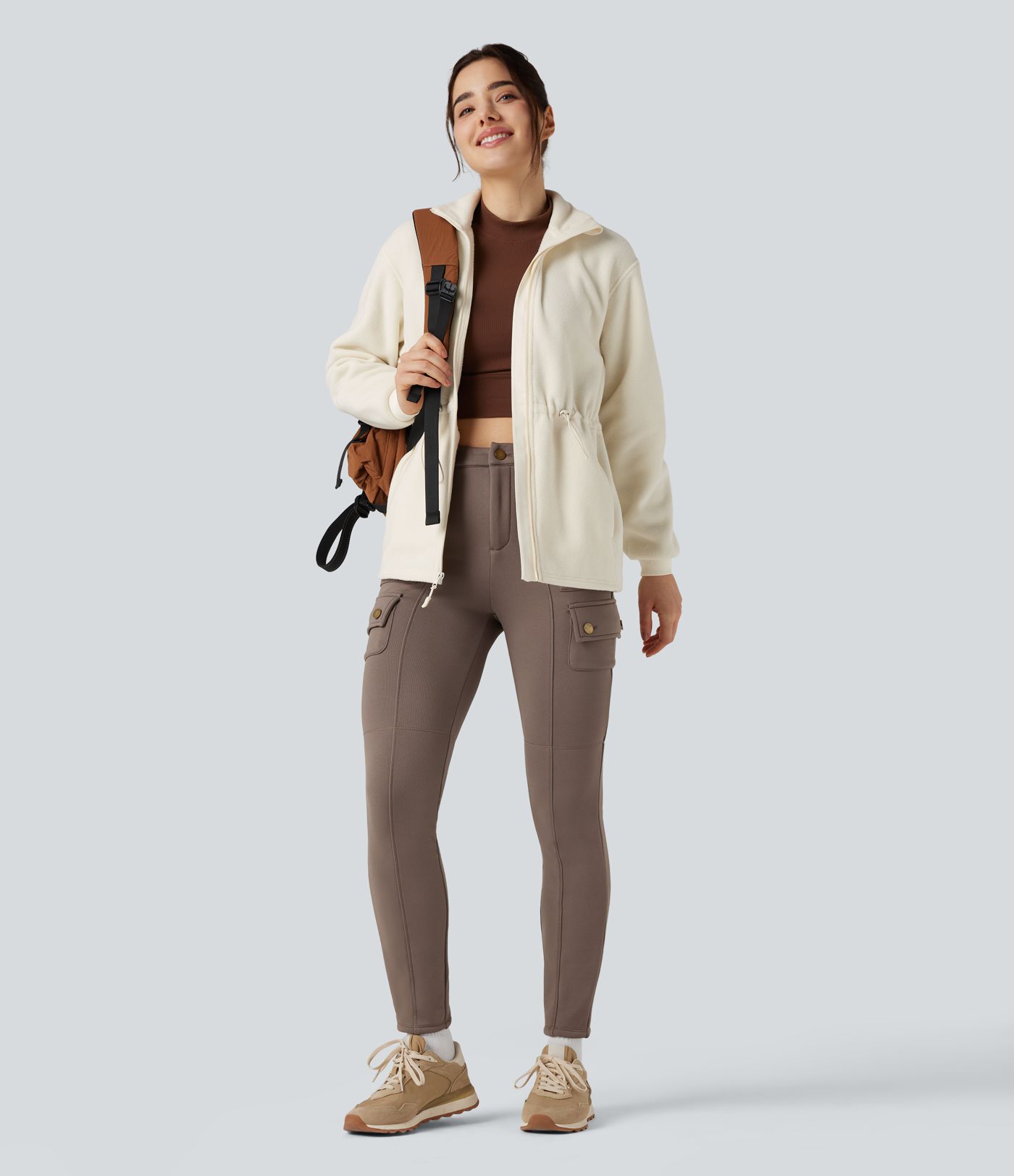 Veste polaire de randonnée col montant à manches longues avec poches