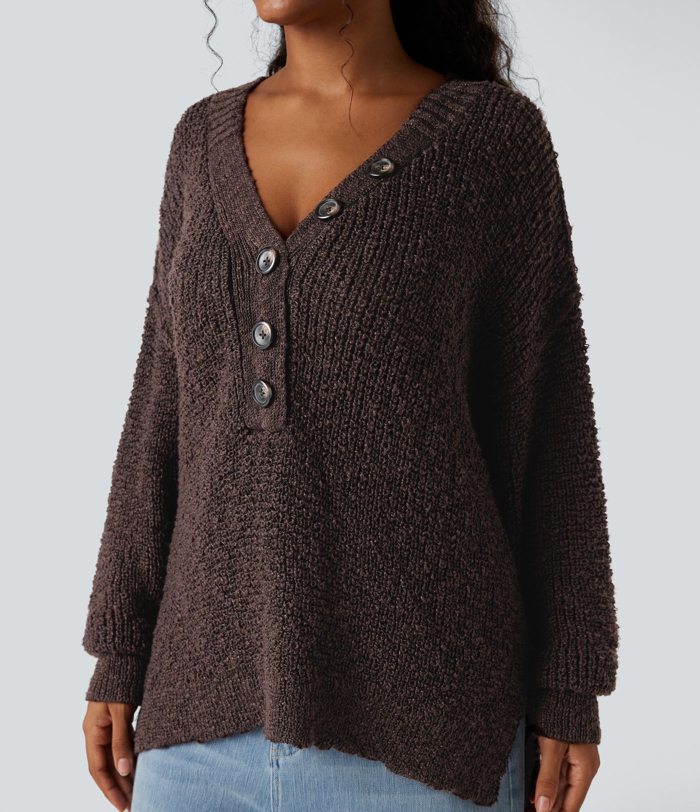 V Neck Long Sleeve High Low Casual Jumper