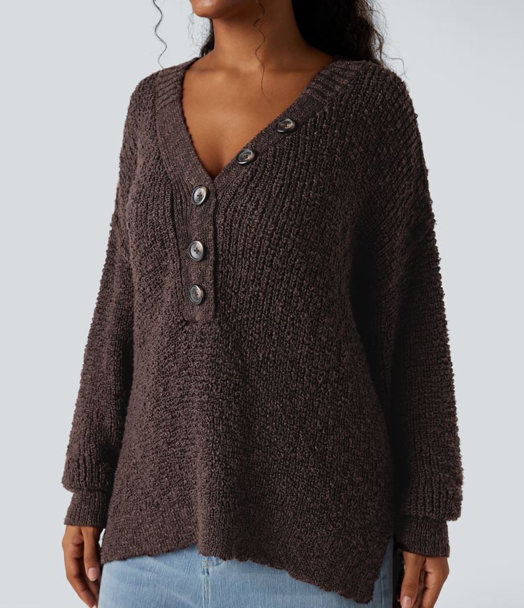 V Neck Long Sleeve High Low Casual Jumper