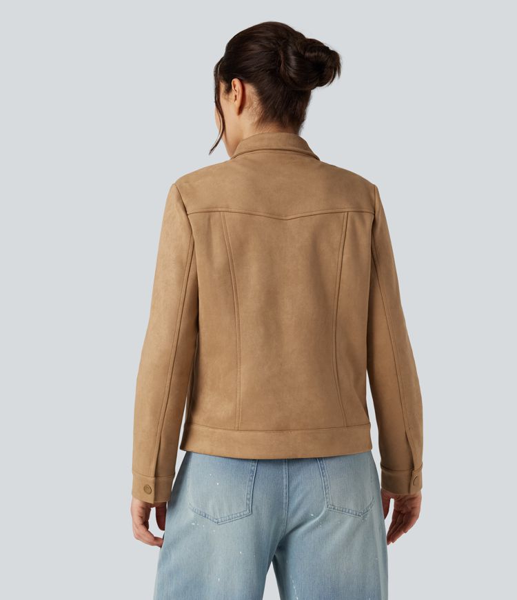 Veste décontractée effet daim à col et manches longues avec poches