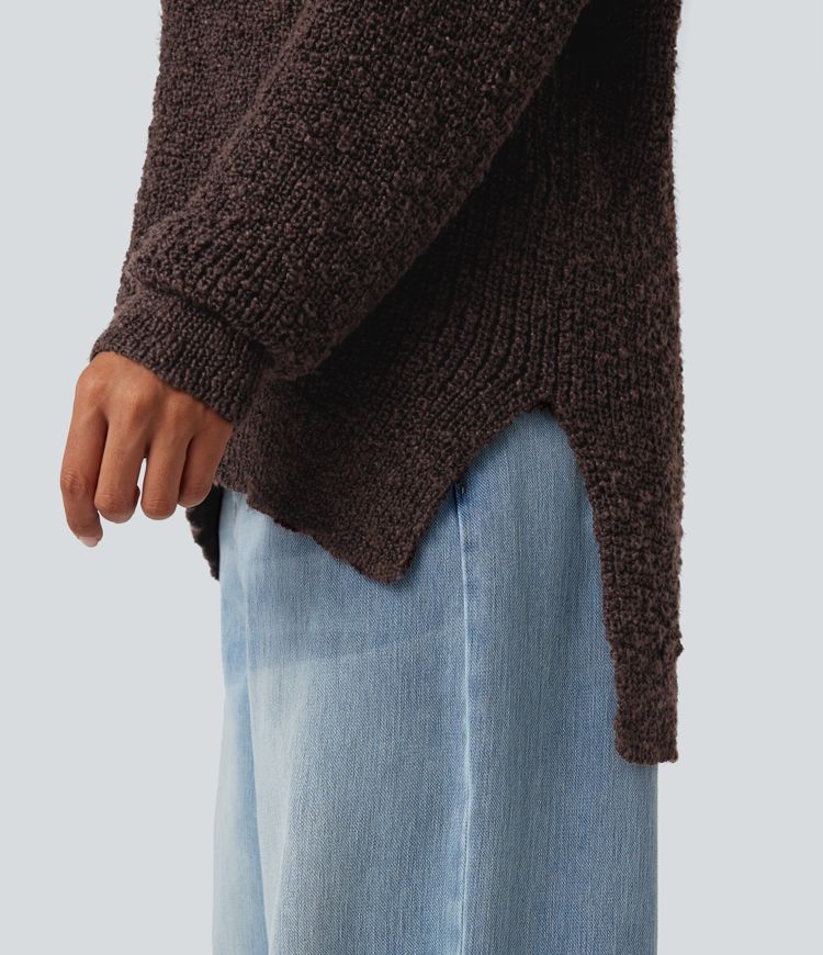 V Neck Long Sleeve High Low Casual Jumper