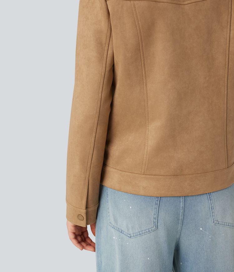 Veste décontractée effet daim à col et manches longues avec poches