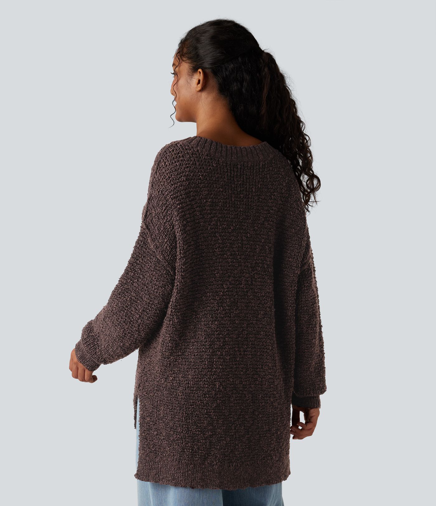 V Neck Long Sleeve High Low Casual Jumper