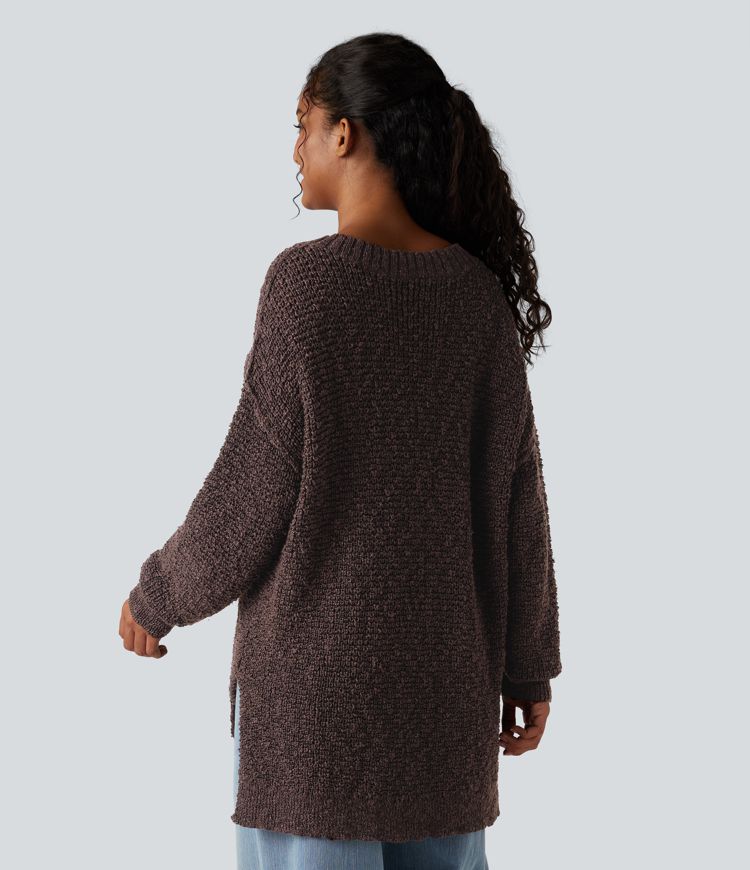 V Neck Long Sleeve High Low Casual Jumper