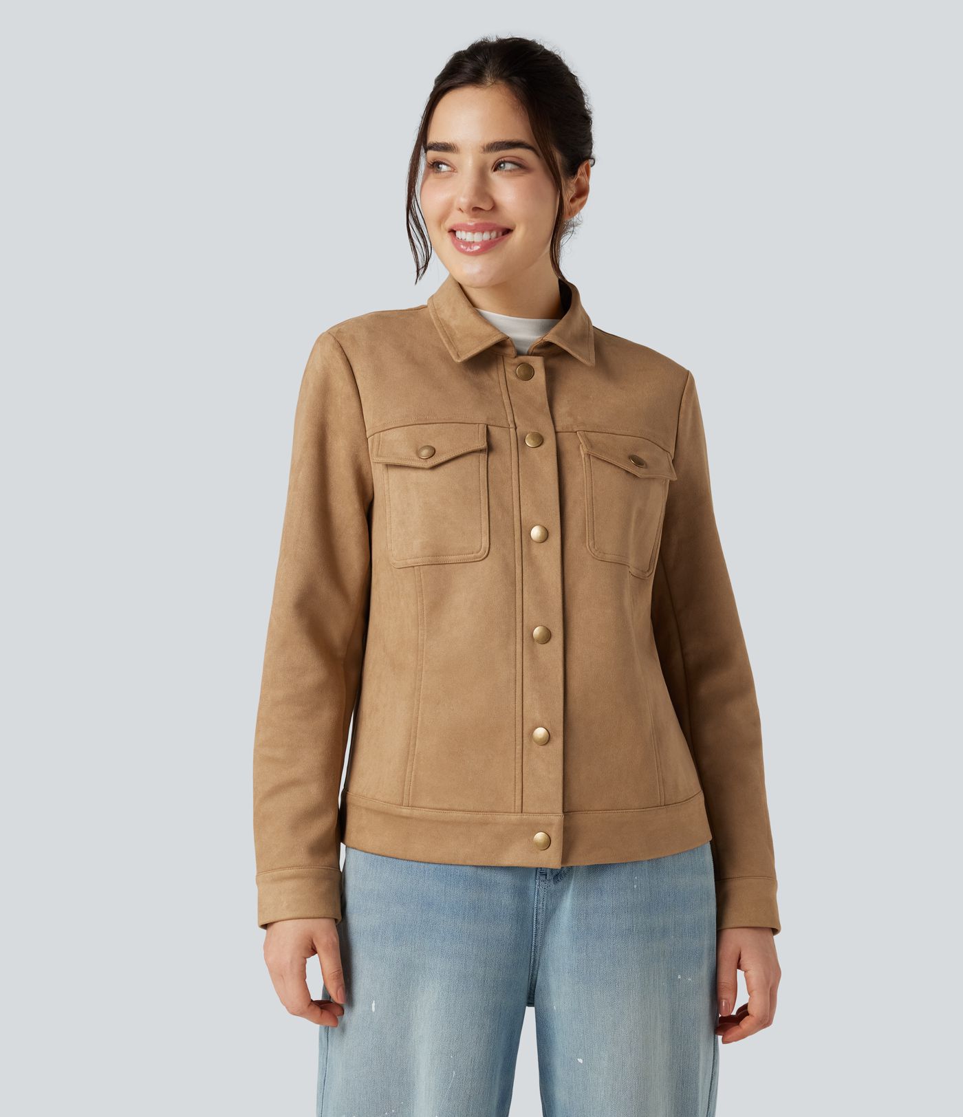 Veste décontractée effet daim à col et manches longues avec poches