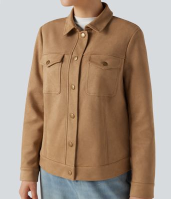 Veste décontractée effet daim à col et manches longues avec poches