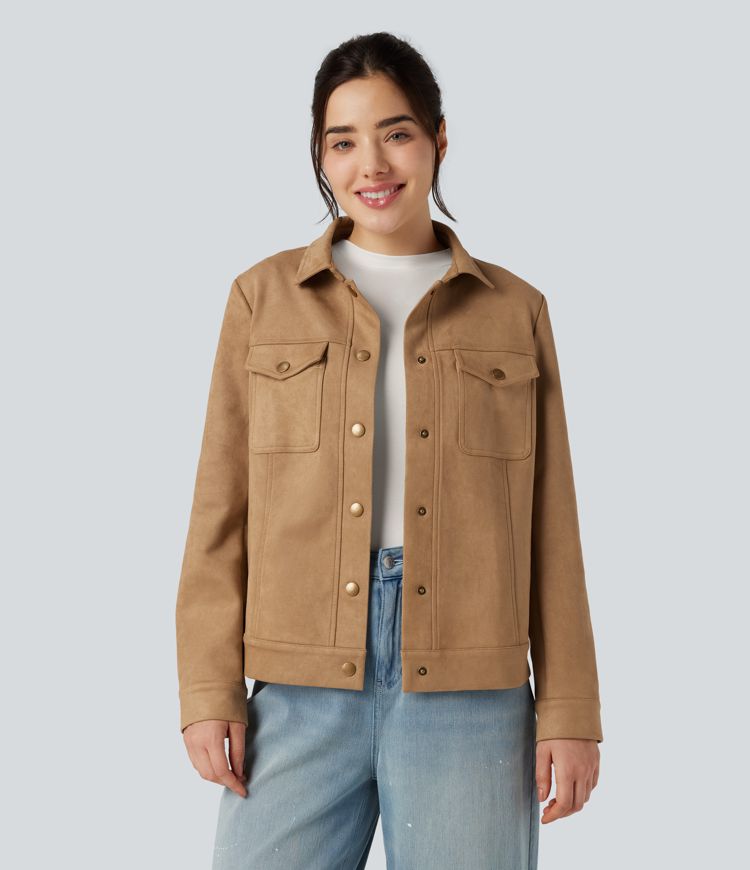 Veste décontractée effet daim à col et manches longues avec poches