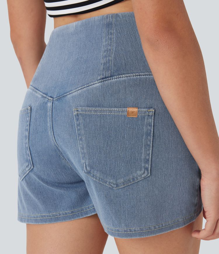 Halara Flex™ High Waisted Tummy Control Denim Casual Shorts 3'' with Pockets
