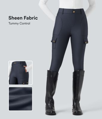 Glänzende 7/8-Leggings mit hohem Bund und mehreren Taschen
