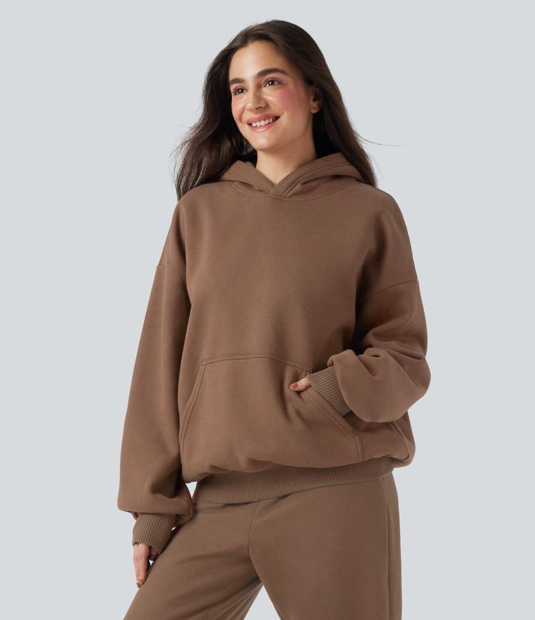 Hooded Long Sleeve Fleece Casual Cotton Sweatshirt with Pockets