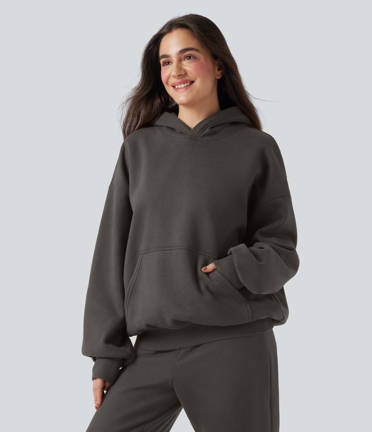Hooded Long Sleeve Fleece Casual Cotton Sweatshirt with Pockets