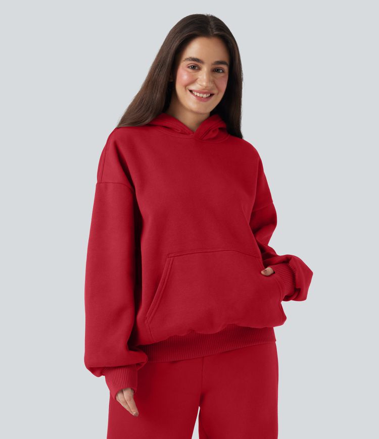 Sudadera con capucha de manga larga de algodón casual de felpa con bolsillos