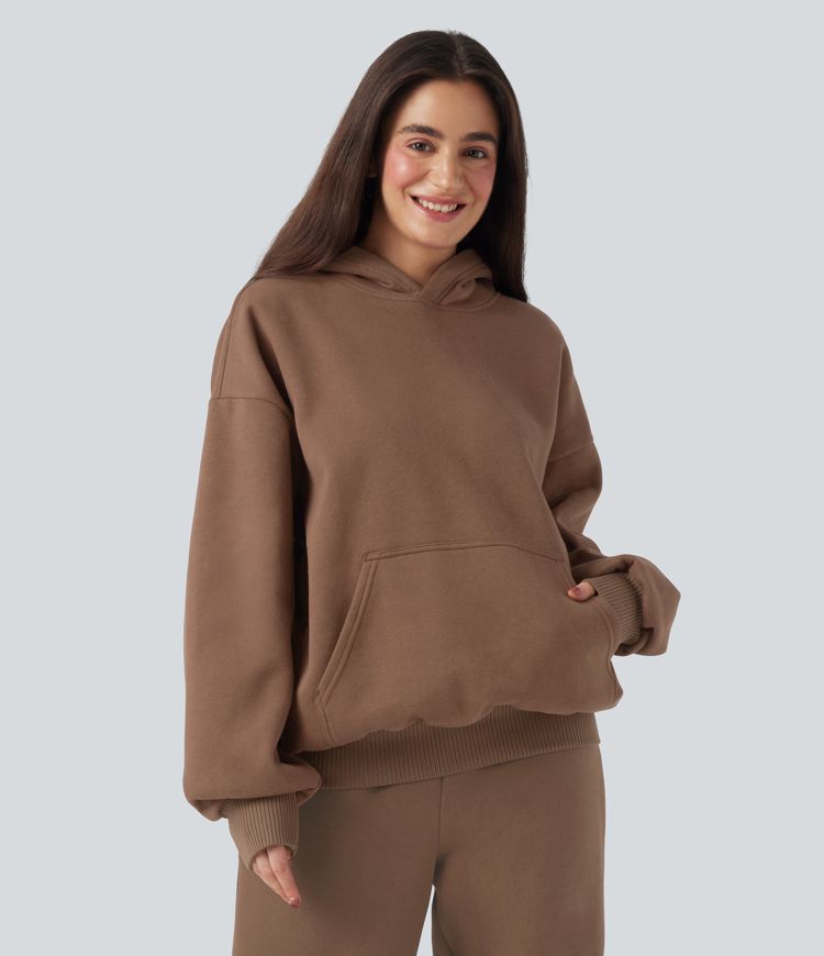 Hooded Long Sleeve Fleece Casual Cotton Sweatshirt with Pockets