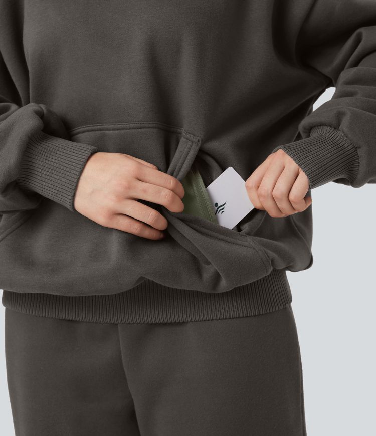 Hooded Long Sleeve Fleece Casual Cotton Sweatshirt with Pockets