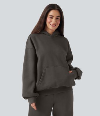Hooded Long Sleeve Fleece Casual Cotton Sweatshirt with Pockets