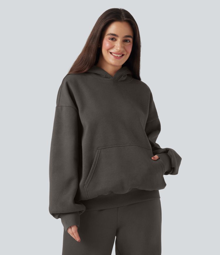 Hooded Long Sleeve Fleece Casual Cotton Sweatshirt with Pockets