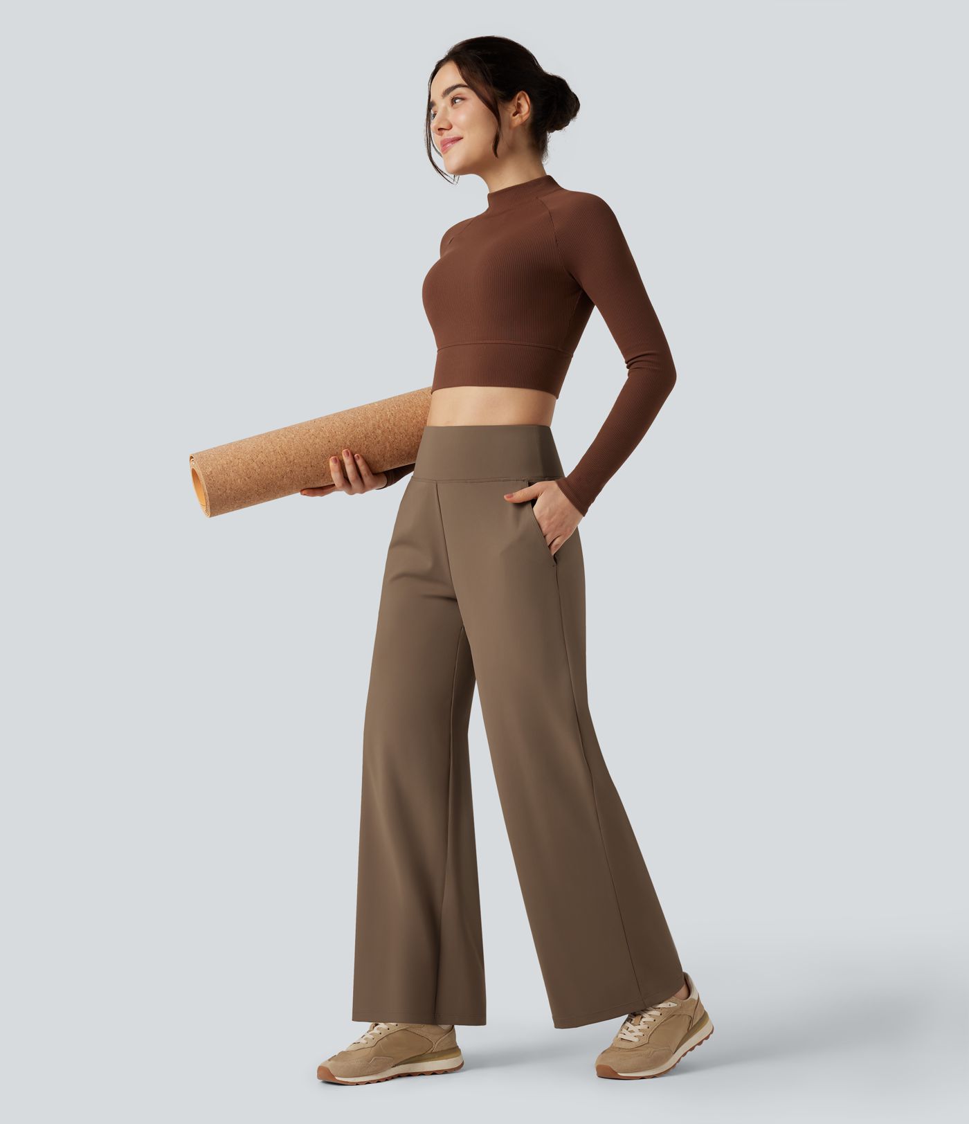 High Waisted Tummy Control Wide Leg Yoga Pants with Pockets