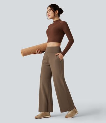 High Waisted Tummy Control Wide Leg Yoga Pants with Pockets