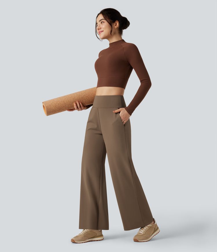 High Waisted Tummy Control Wide Leg Yoga Pants with Pockets