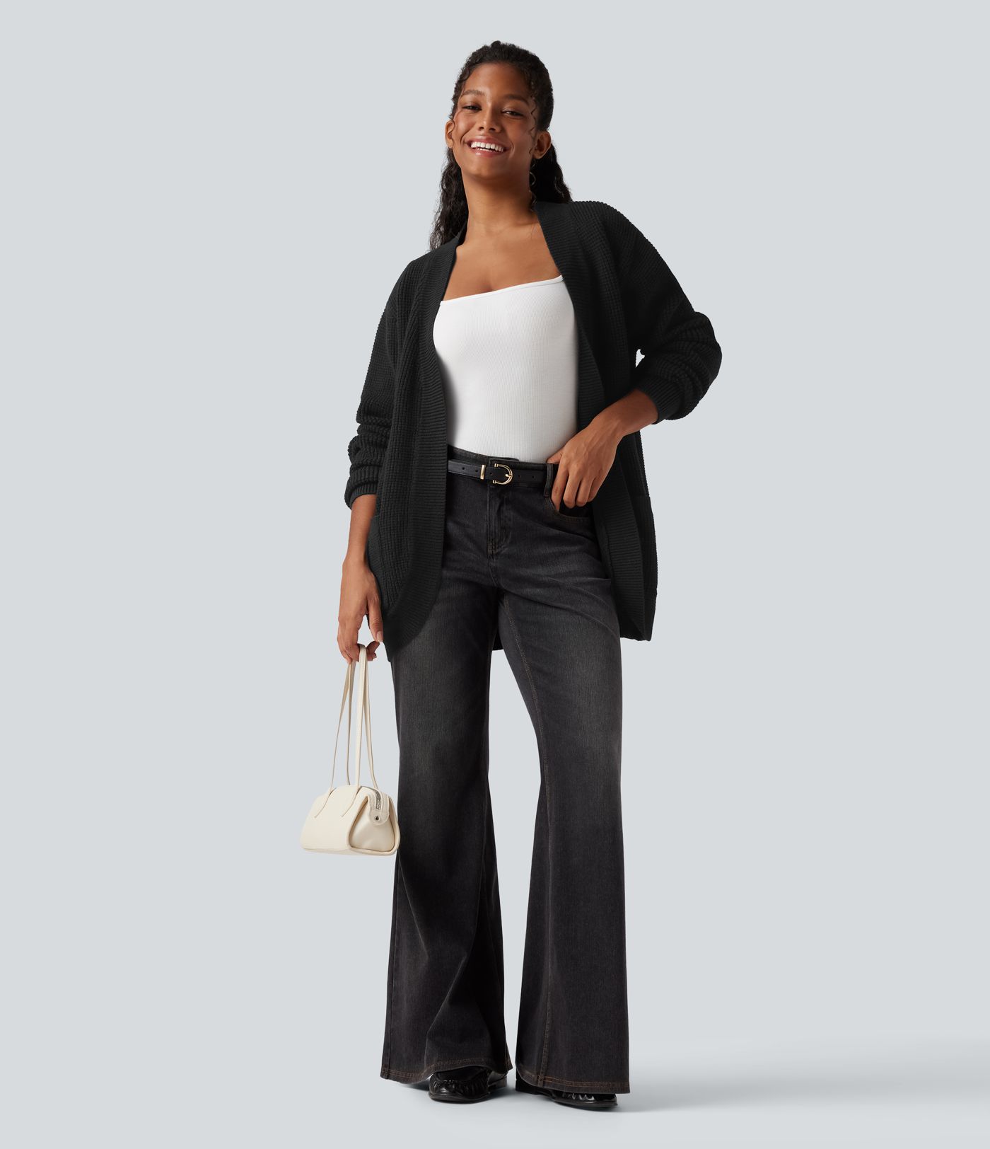 Cardigan décontracté ouvert à manches longues avec poches