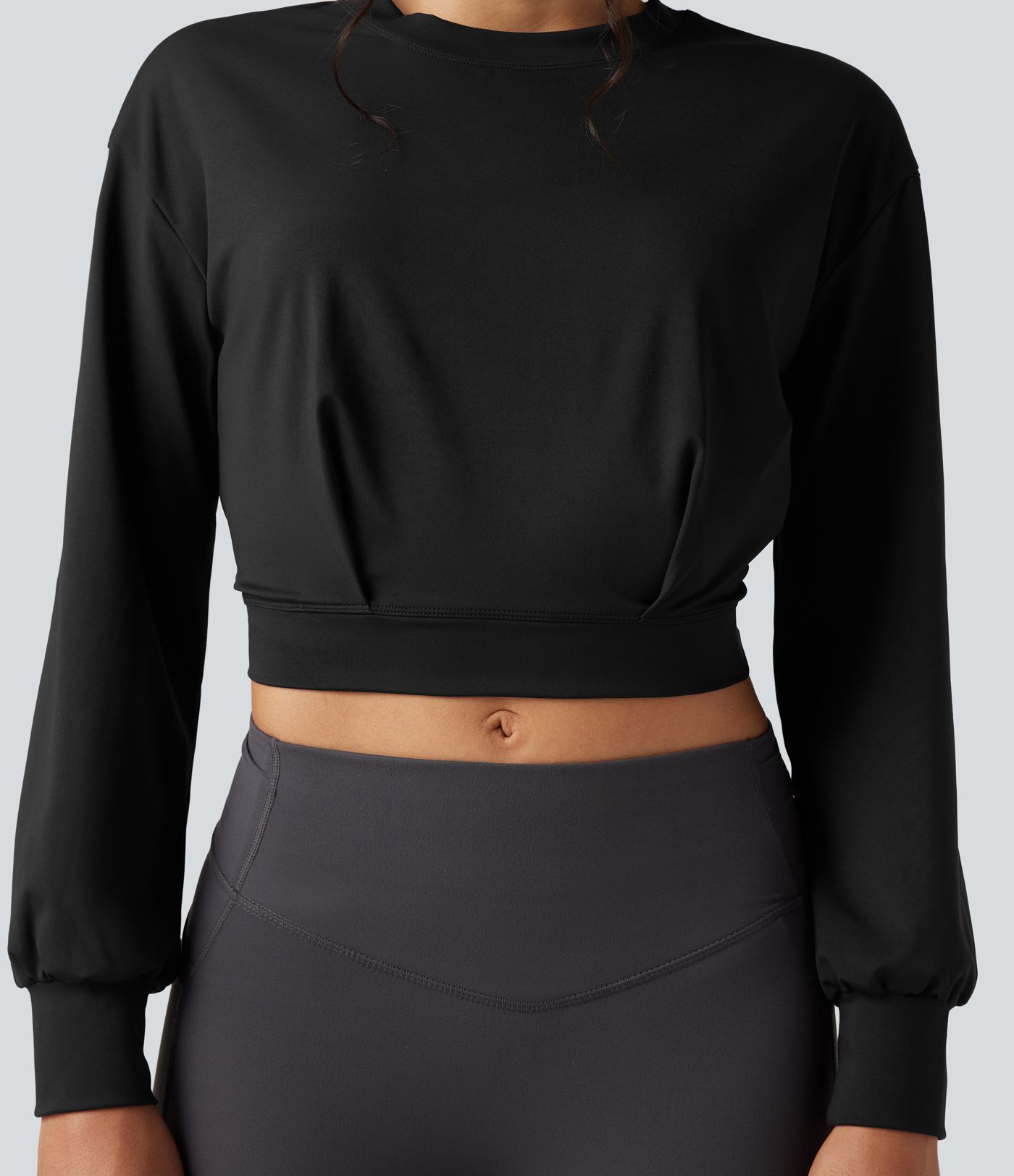 Round Neck Long Sleeve Cropped Yoga Top