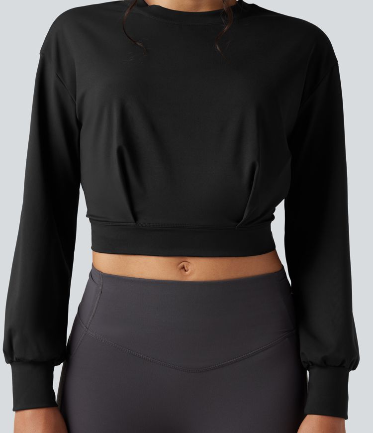 Round Neck Long Sleeve Cropped Yoga Top
