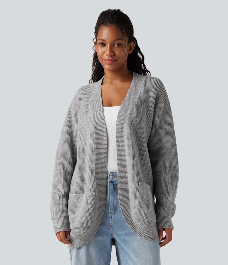 Cardigan décontracté ouvert à manches longues avec poches