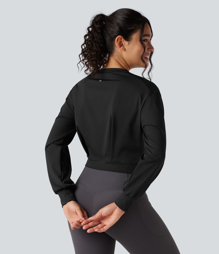 Round Neck Long Sleeve Cropped Yoga Top