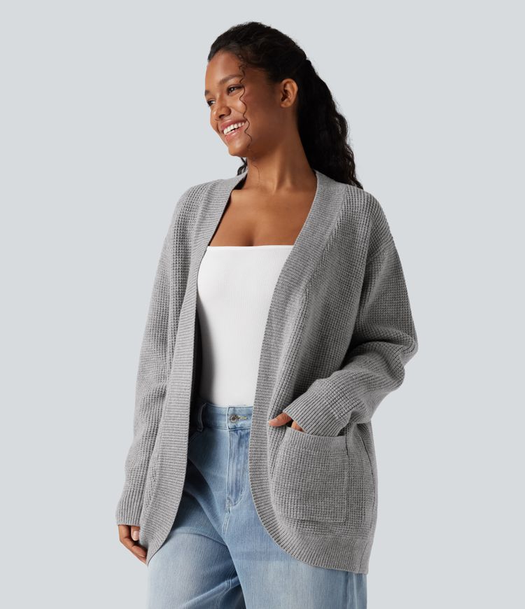 Cardigan décontracté ouvert à manches longues avec poches