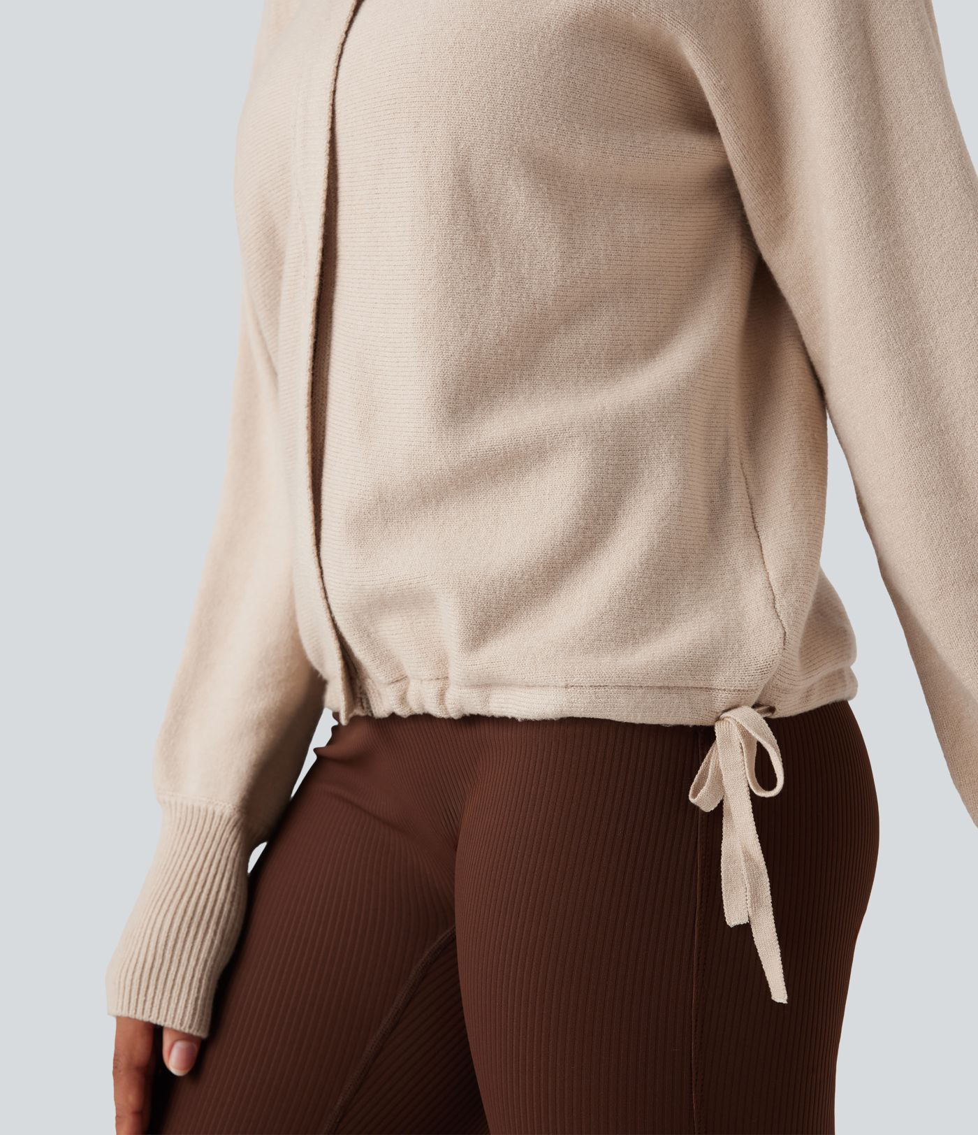 Cardigan décontracté à capuche, manches longues et cordon de serrage