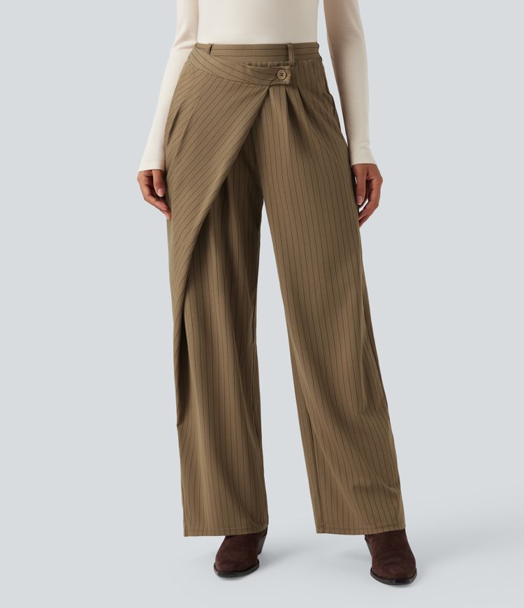 Halara Flex™ Asymmetric High Waisted Wide Leg Cool Touch Stripe Work Trousers with Pockets
