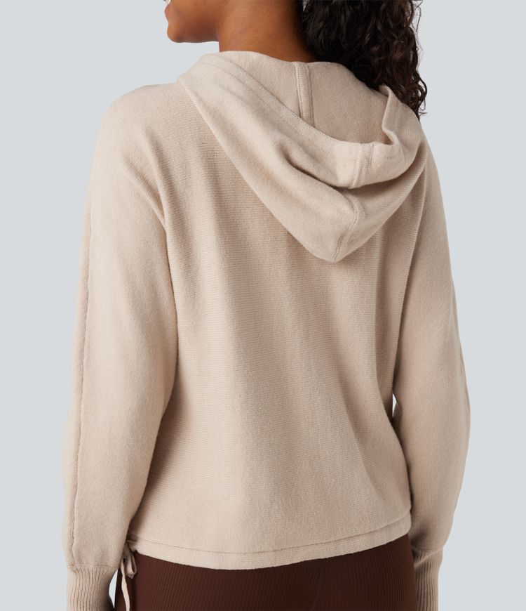 Cardigan décontracté à capuche, manches longues et cordon de serrage