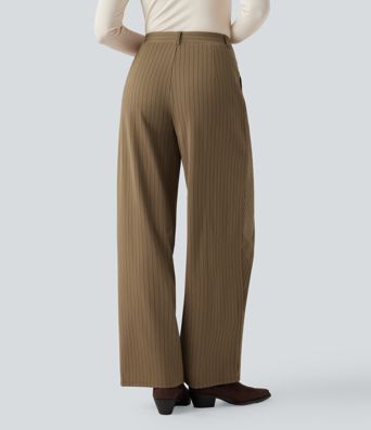 Halara Flex™ - Asymmetrische Stoffhose mit hohem Bund, Seitentaschen, Streifen, Cool-Touch und weitem Bein