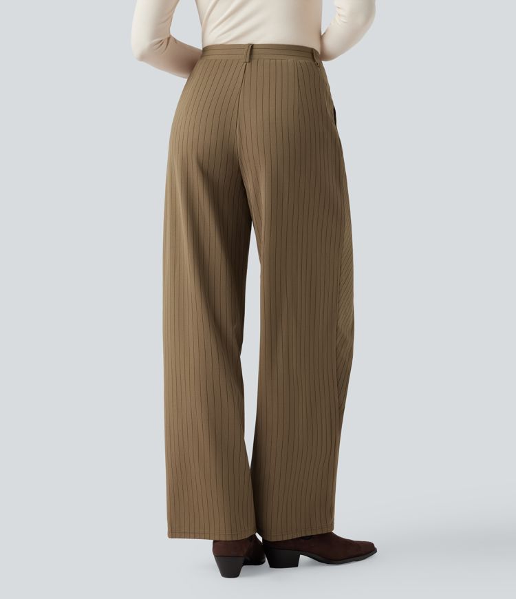 Halara Flex™ - Asymmetrische Stoffhose mit hohem Bund, Seitentaschen, Streifen, Cool-Touch und weitem Bein