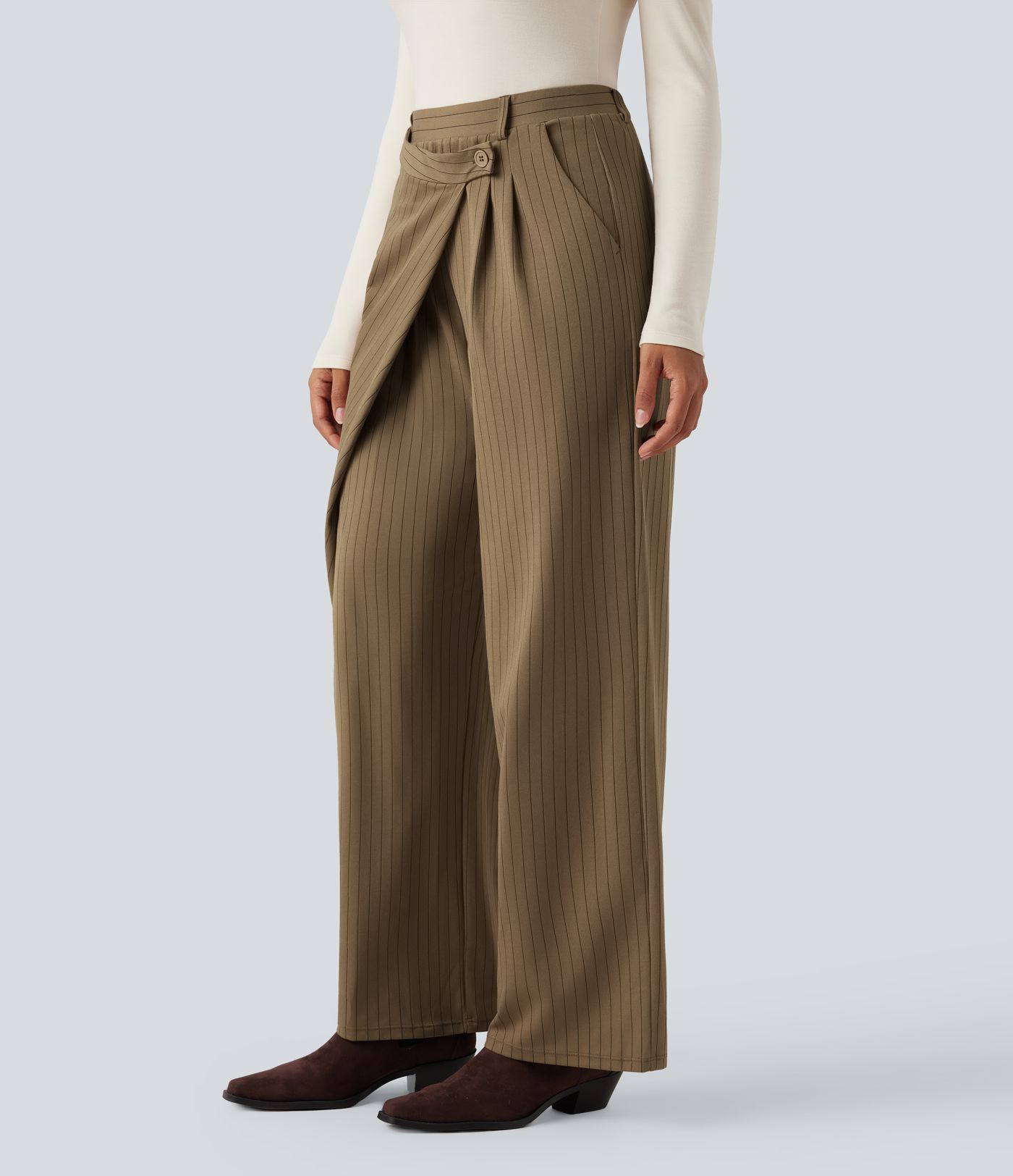 Halara Flex™ - Asymmetrische Stoffhose mit hohem Bund, Seitentaschen, Streifen, Cool-Touch und weitem Bein